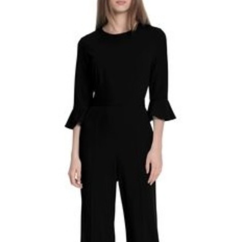 Elbow-sleeve black crepe jumpsuit by Donna Morgan